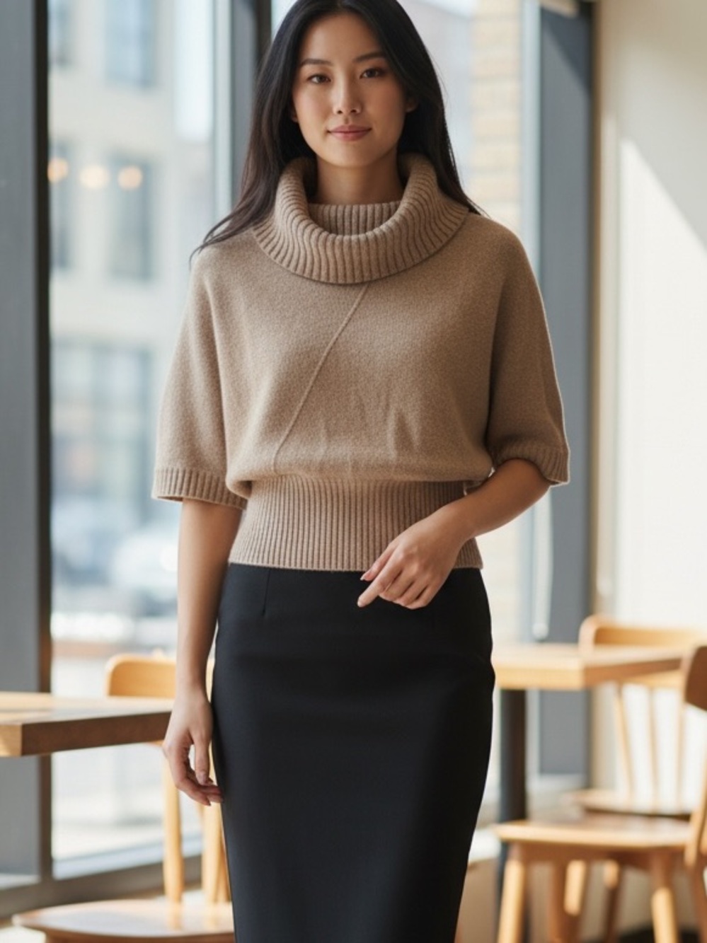 Banana Republic Taupe Ribbed Turtleneck Sweater